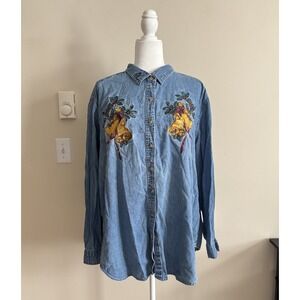 Y2K Bobbie Brooks Holiday Christmas Embroidered Shirt Plus Size 3X 22 24 Festive